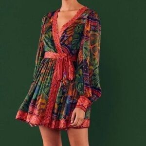 Farm Rio Forest Tapestry Wrap Mini Dress